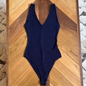 Socialite Deep Blue Ribbed V-Neck Bodysuit